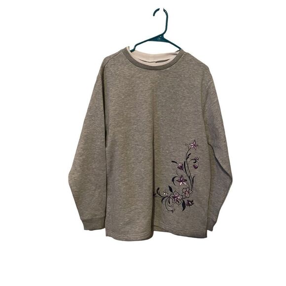 Blair Women's Embroidered Crewneck Long Sleeve Pullover Sweatshirt Gray Large - Picture 1 of 13